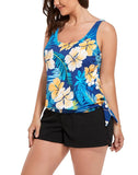 Yellow Flower Side Tie Blouson Tankini with Cargo Swim Short