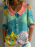 Women's Floral Art Print Casual Stylish Cotton Linen Shirt