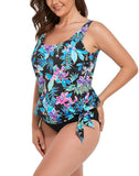 Neon Tropical Side Tie Blouson Tankini Set