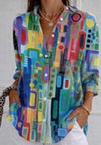 Women's Waffle Shirt Casual Shirt Summer Tops Graphic Geometric Vintage Stylish Long Sleeve Turndown Long Tops