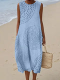 Women's Vintage Abstract Geometric Art Print Sleeveless Cotton Pocket Wrap Dress