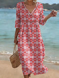 Retro Plaid Print Cutout V-neck Vacation Dress