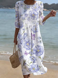 Women's Vintage Flower Art Print Cotton Dress