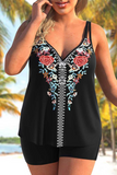 Tribal Print Double Straps Plus Size Tankini Set