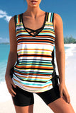 Striped Cross Strap Tie Side Tankini Set