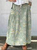 Women's Floral Print Linen Pocket Skirt