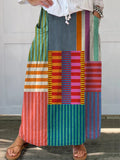 Women's Geometric Pattern Art Print Casual Cotton Linen Pocket Skirt