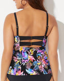 Multi Leaves Faux Flyaway Underwire Tankini Set