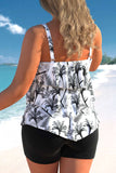 Coconut Print Layered Hem White Tankini Set
