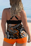 Paisley Print Plus Size Spaghetti Strap Tankini Set
