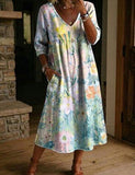 Women's Vintage Oil Painting Art Print Casual & Stylish Cotton-linen Maxi Dress