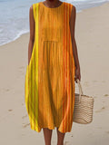 Women's Minimalist Art Lines Print Sleeveless Cotton Pocket Wrap Dress
