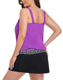 Purple Loop Strap Blouson Tankini With A-Line Swim Skirt