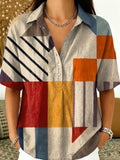 Colorful Geometric Decorative Patterns Women's Casual Short Sleeve Shirt