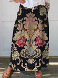 Women's Vintage Lovely Floral Art Print Casual Cotton Linen Pocket Skirt