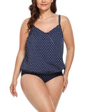 Navy Blue Dots Side Tie Tankini Set