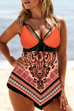 Paisley Print Plaid Pink Lace Up Swimdress Set