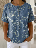 Women's Vintage Flower Pattern Printed Cotton Linen Top