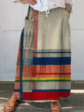 Women's Geometric Pattern Art Print Casual Cotton Linen Pocket Skirt
