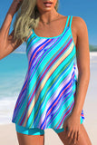 Blue Double Straps Plus Size Tankini Set