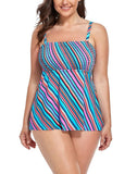 Multi Diagonal Smocked Bandeau Tankini Set