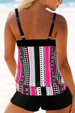 Plus Size Geometric Print Pink Tankini Set