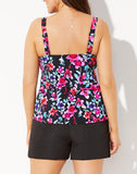 Cute Floral Flared Tankini with Cargo Swim Short