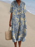 Women's Retro Floral Art Print Casual Flowy Dress