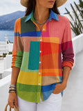 Women's Waffle Polo Shirts Casual Shirt Summer Tops Graphic Geometric Vintage Stylish Long Sleeve Turndown Regular Tops