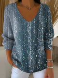 Women's Shiny Print V-neck Sweater