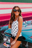 Polka Dot Tie Front Blouson Tankini Set