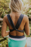 Black And Green Rocky Point V-neck Bikini Set