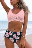 Pink Printed High Waist Two Pieces Bikini