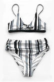 Striped High Waist Strap Bikini