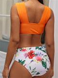 Retro Knot Print High Waist Bottom Bikini