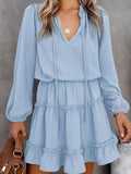 Solid Color Puff Long Sleeve Mini Dress