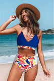 Blue Asymmetric High Waist Bikini Set