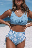 High Waist Criss Cross Flower Print Bikini