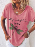 Women's Plus Size Printed Loose V-Neck Short Sleeve T-Shirt