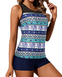 Blue Mandala Print Tankini with Shorts
