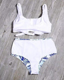 Tie Front Leaf Print High Waist Bikini Set
