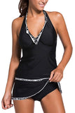 Halter Neck Contrast Binding Tankini Set