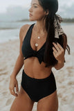 Criss Cross Straps Matte Black Bikini Set