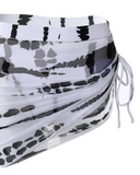 3PCS Tie Dye Print Cutout Bikini Set With Drawstring Cover Up