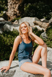 Tie Front Blouson Swim Tankini in Navy Blue