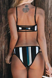 Striped Printed Hollow Bikini