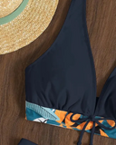 Leaf Print High Waist Halter Bikini Set
