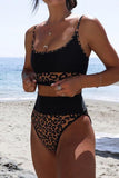 Leopard Print Contrast High Waist Bikini