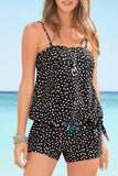 Polka Dot Print Spaghetti Strap Blouson Tankini