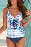 V-Neck Stripe Print Bandage Tankini